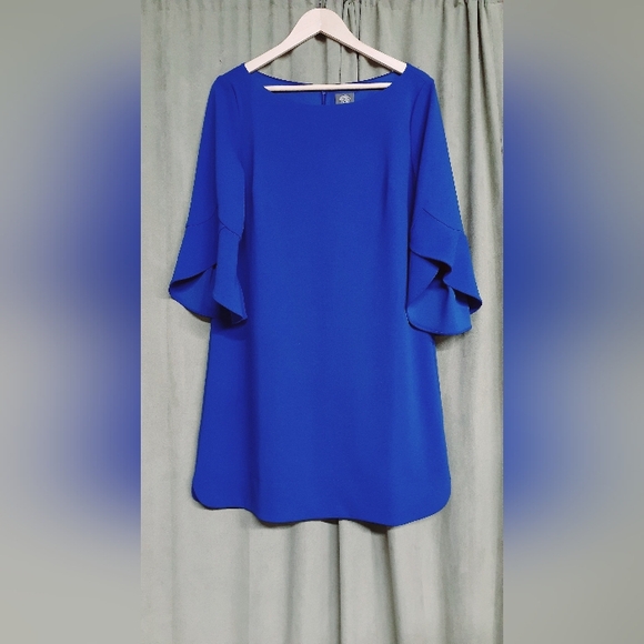 VINCE CAMUTO  Flowy Holiday Scoop Neck Dress, Cobalt - Picture 2 of 10